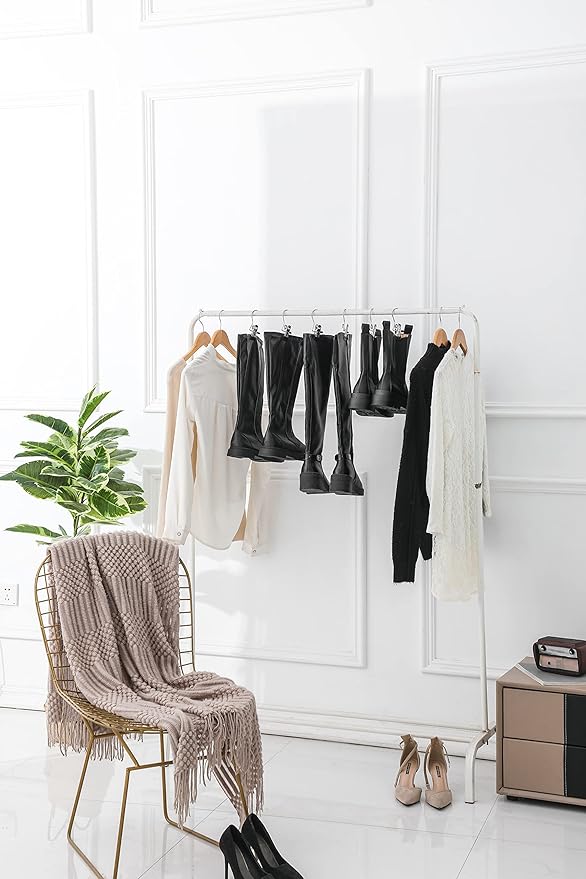 50 Pack Boot Hanger Legging Organizer for Closet, Laundry Hooks with Clips, Boot Holder, Hanging Clips, Portable Hangers Single Clip Space Saving for Jeans, Hats, Tall Boots, Towels(Black)