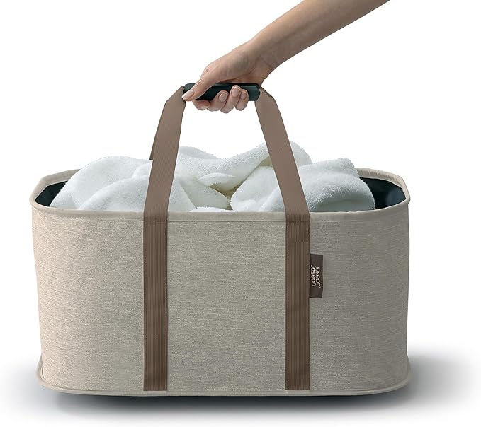Joseph Joseph Hold-All, Collapsible 35L/9.25 Gallon Washing Laundry Basket Bag, Durable Fabric, Moisture Resistant - Ecru
