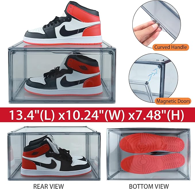 12 Pack Shoe Boxes Size 13 Acrylic Shoe Organizer Clear Storage Box Plastic Stackable Sneaker Display Case with Magnetic Lids