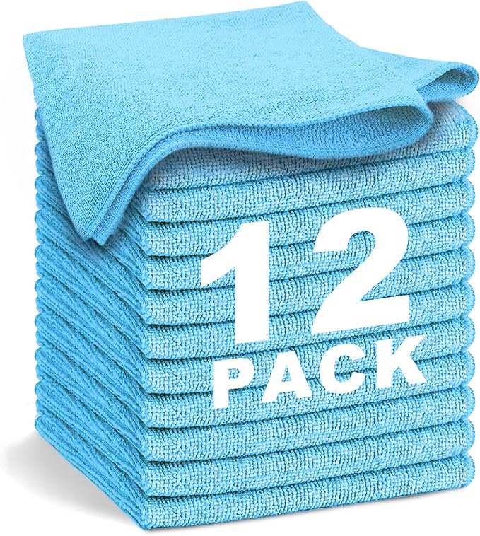 WEAWE Blue Microfiber Cleaning Cloth 13"x13", Ultra Soft Absorbent Microfiber Cleaning Rags for Housekeeping Cleaning Supplies, Lint Free Reusable Cleaning Cloths for House Washable, Pack of 12
