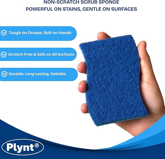 Zero Scratch Scrub Sponge, Pack of 12 Sponges for Dishes, Kitchen & Bathroom, Zero Scratch, Multi-Surface Safe, Cleans Fast, Tackles Tough Messes, Safe for Nonstick Pots & Pans