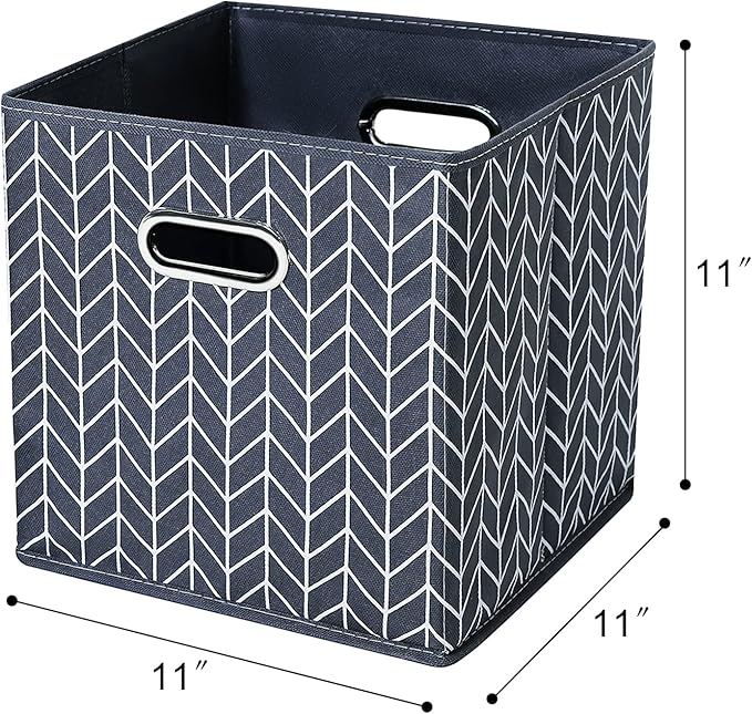 11 Inch Cube Storage Bins , Fabric Cube Organizer Bins with Handle, Foldable Cube Bins for Cloth or Accessary Storage, 11x11x11 set of 6,（Gray Wave）