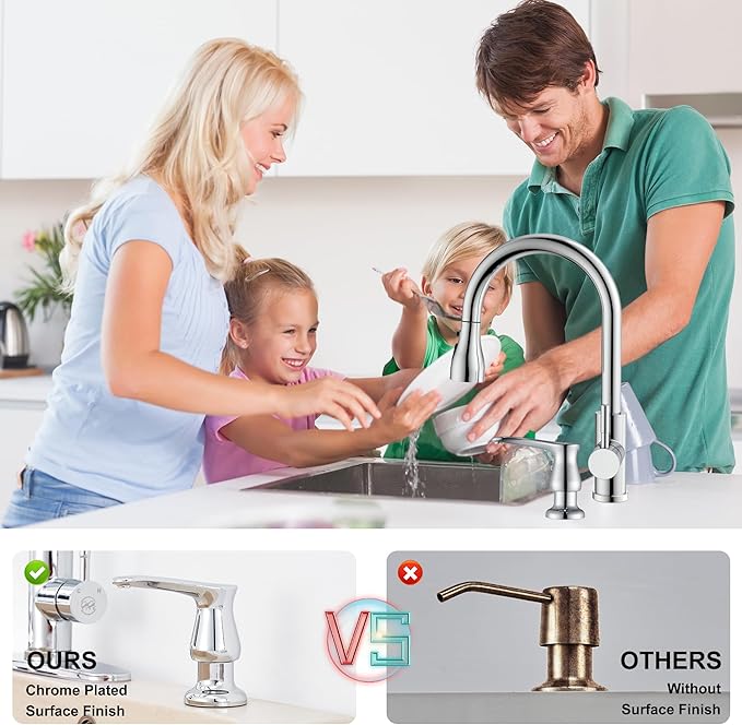 GAGALIFE Kitchen Sink Soap Dispenser Chrome, Under Sink Soap Dispenser with 40" Silicone Extension Tube Kit,Say Goodbye to Frequent Refills
