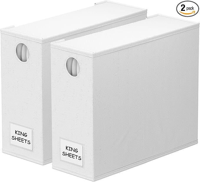 SpaceAid 2 Pack Bed Sheet Organizers and Storage, Foldable Sheet Organizer for Linen Closet, Sheets Set Folder Keeper with Window XL (Queen & King Size) Organizing Bedding Container, White