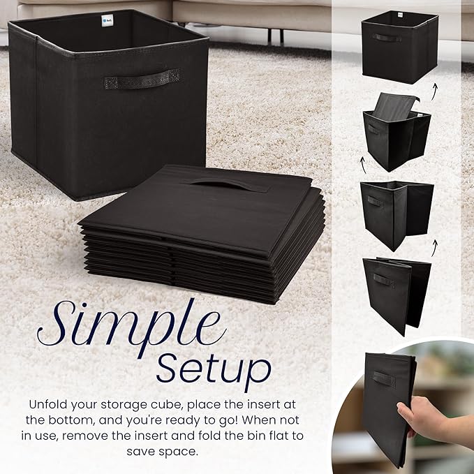 Reli. 13x13x13 Storage Cube Bins (8 Pack) | Large Cube Organizer Bins | 13x13 Fabric Storage Boxes | Fits Kallax | Collapsible, Foldable Fabric Cubby Box (Square) | Kids Room Organization (Black)