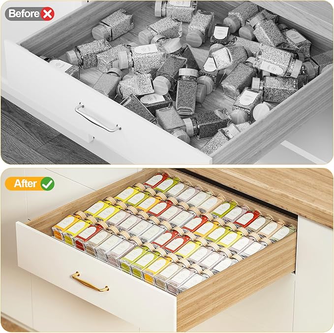 2-Tier Spice Drawer Organizer 4 Pack, Expandable from 11" to 22" Clear Acrylic Spice Rack for Drawer, Seasoning Organizer Holds Up to 48 Jars for Kitchen Spice Organization(Jars Not Included)