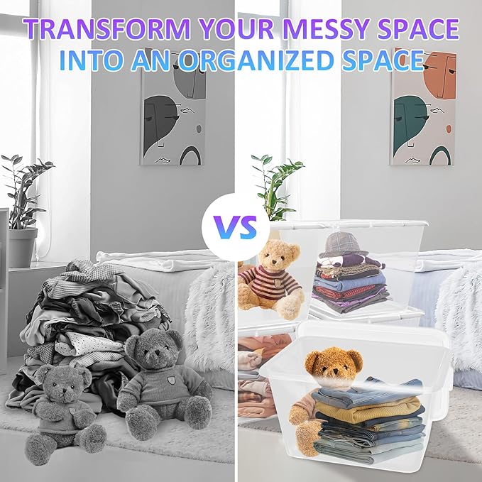Clear Storage Organizer Bins - 4PC 58QT Heavy-Duty Container Boxes Stackable and Nestable Storage Bins with Mermaid Lids Plastic Large Storage Totes for Home, Office, and Garage