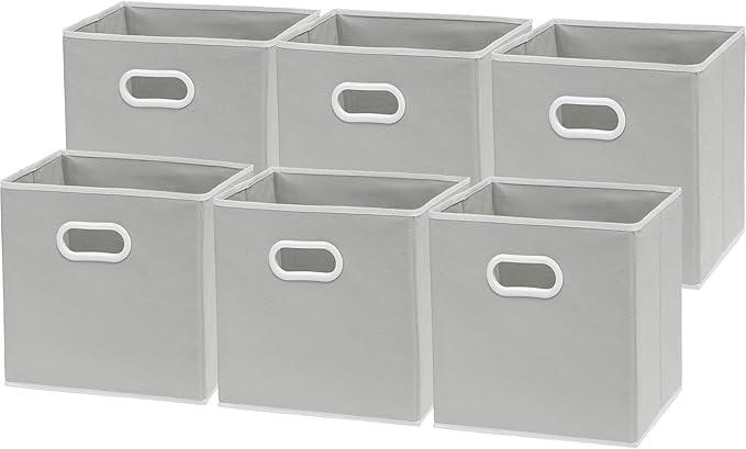 Simple Houseware Foldable Cube Storage Bins with Handles, 11-Inch, Gray, 6-Pack, Fabric Cubes Organizer for Closet or Shelves