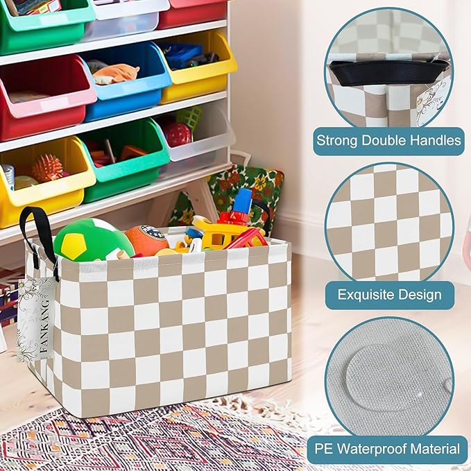 FANKANG Storage Bins,Nursery Hamper Canvas Laundry Basket Foldable with Waterproof PE Coating Storage Baskets for Boys and Girls, Office, Bedroom, Clothes,Toys(Rec-Beige flag ）