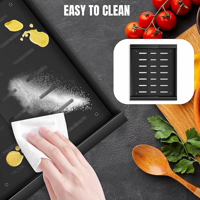 Pull Out Spice Rack Organization for Cabinet, Slide Out Expandable Spice Organizer, Adjustable Spice Cabinet Organizers, Cabinet Size Need: 2.4" Highx10.6" Deepx(6" to 8.2")Wide, Hold 20 Spice Jar