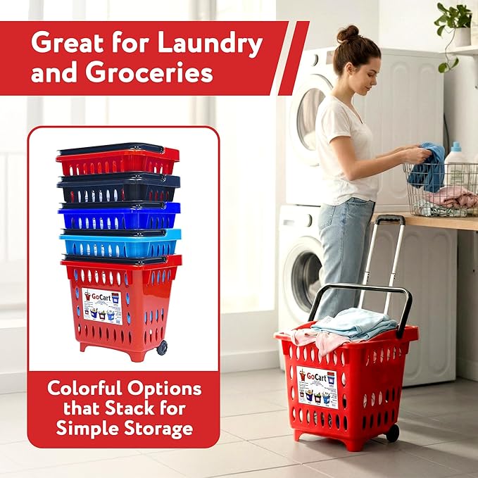 dbest products GoCart, Red Grocery Cart Shopping Laundry Basket on Wheels