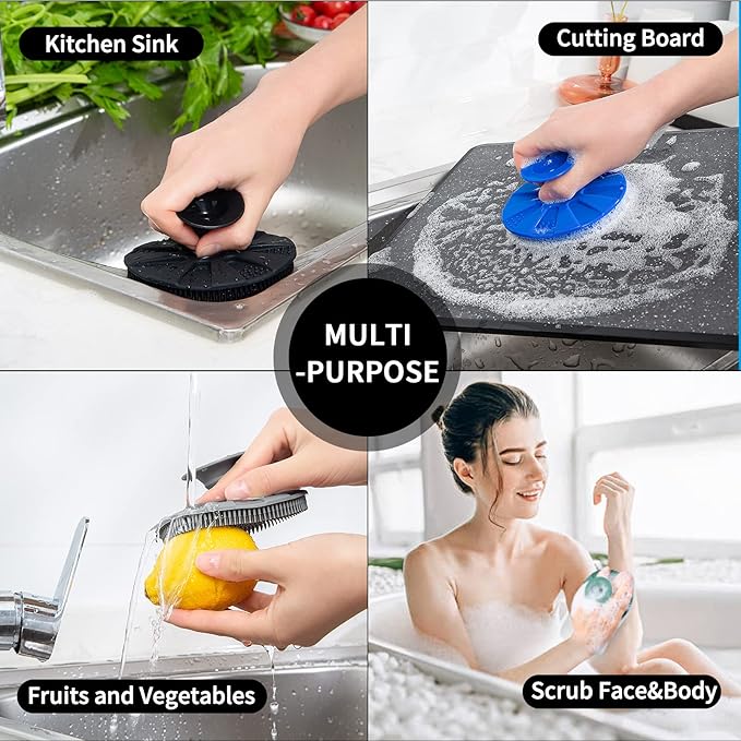 Silicone Sponge, BEAUTAIL Non-Scratch Scrub Sponges for Washing Dishes, Kitchen Fruit Vegetable Cleaning Brush, Long Lasting and Reusable Dishwashing Scrubber, Suction Up Hang Designed, 1 Pack, Black