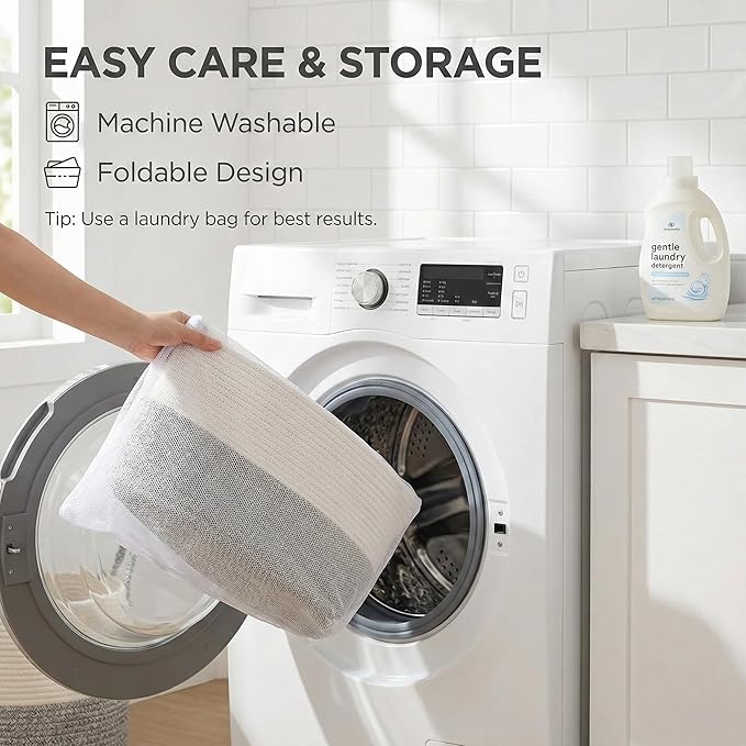 115L Extra Large Blanket Basket for Living Room - Woven Cotton Rope Laundry Hamper with Reinforced Handles - Storage Bin for Pillows, Comforters & Toys - Machine Washable,White&Grey