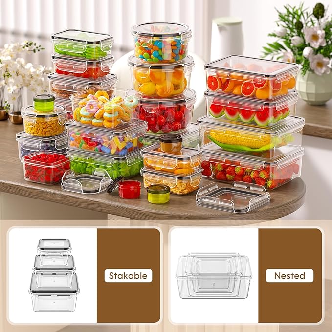 70 PCS Food Storage Containers with Lids Airtight (35 Containers & 35 Lids), 100% Leak Proof Meal Prep Container for Kitchen, BPA-Free Plastic(Polypropylene5), Microwave/Dishwasher Safe, Labels & Pen