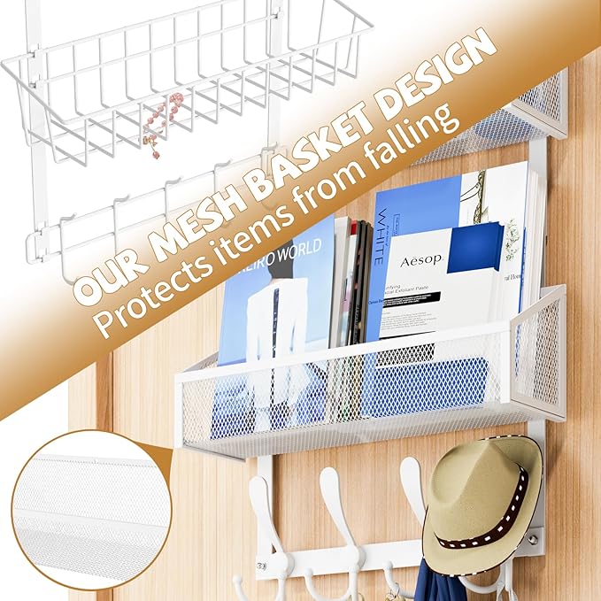 Kaiferty Over The Door Hooks Organizer, Coat Rack Over The Door Storage Hanger Towel Rack, Back of Door Storage Organizer for Bathroom,Bedroom,Kitchen,Office (White, 4-Tier)