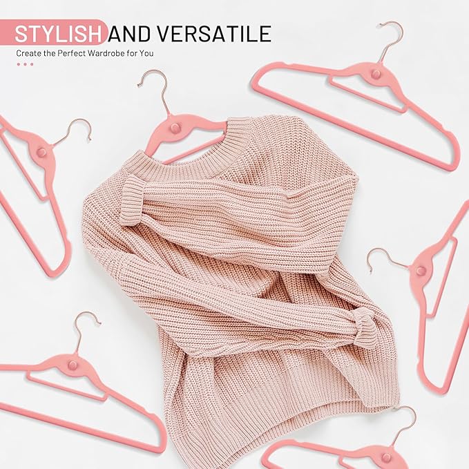 Velvet Stackable Hangers 30 Pack, STOPKLAS Pink Clothes Hangers Non Slip Felt Hangers with 360° Swivel Hook, Thin Hanger Space Saving, Heavy Duty Closet Hanger for Clothes, Coats, Suits, Dress, Pants