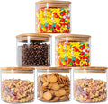 YUNCANG Glass Storage Jars 27oz [Set of 6],Clear Glass Food Storage Containers with Airtight Bamboo Lid Stackable Kitchen Canisters for Candy,Cookie,Rice,Sugar,Flour,Pasta(Square)