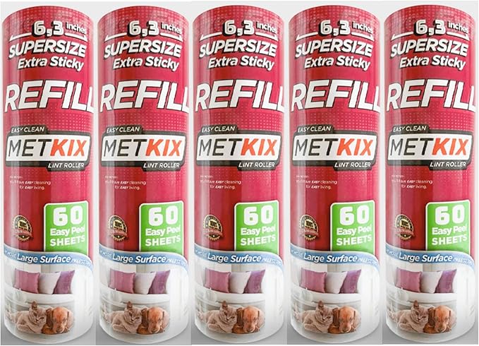 Metkix Refill for Metkix Supersize 6.3 inches Lint Roller 5 Packs Total 300 Sheets