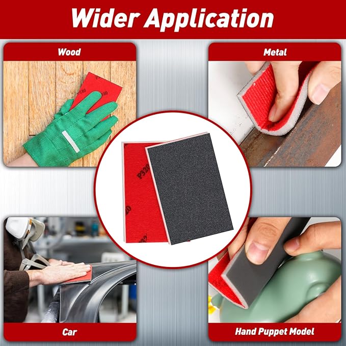 36 Pcs Sanding Sponge 80/120/180/240/320/400 Grit Sandpaper Assortment, Washable & Reusable Sanding Blocks for Wood, Metal, Drywall, Glazing, Wet Dry Sandpaper for Smooth Finishing