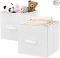Fabric Storage Bins, Foldable Storage Cubes Baskets with Handle for Organizing, Collapsible Bins Cube Organizer Baskets for Closet, Shelves, Clothes, Towel (White, 2 Pack)