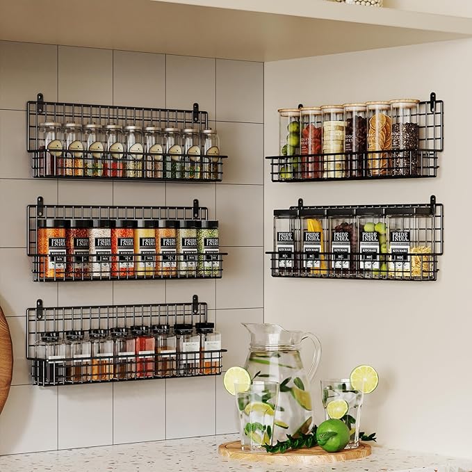 X-cosrack Spice Rack Organizer, 5-Tier Spice Rack for Wall, Stackable Hanging Spice Jars Storage Racks, Great for Kitchen and Pantry, Up to Storage 48 Jars(Patent No.:D909138S)