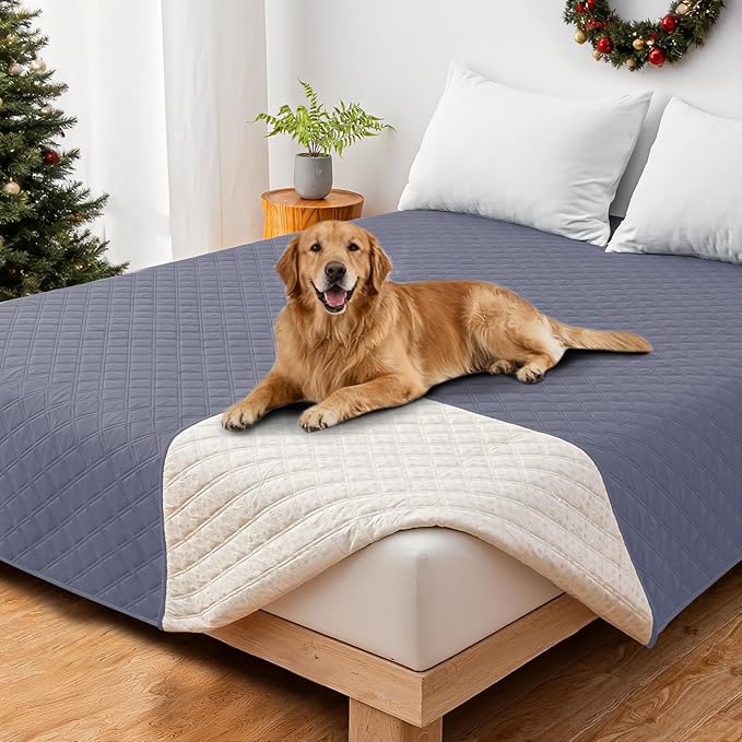 Waterproof Dog Bed Cover, Non-Slip Dog Blanket for Couch, Couch Covers for Dogs Washable, Pet Blanket for Furniture, Pet Bed Mat for Sofa, Car, Pet Supplies (82x102 Inch, Grey Blue)