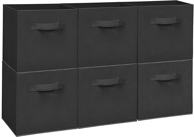 Easi Storage Cubes, 11 Inch Storage Bins, Set of 6, Foldable Fabric Cube Storage Organizer With Handles, Closet Cube Storage Bins, Collapsible Cubby Storage Organizer for Shelves,Offices, Black