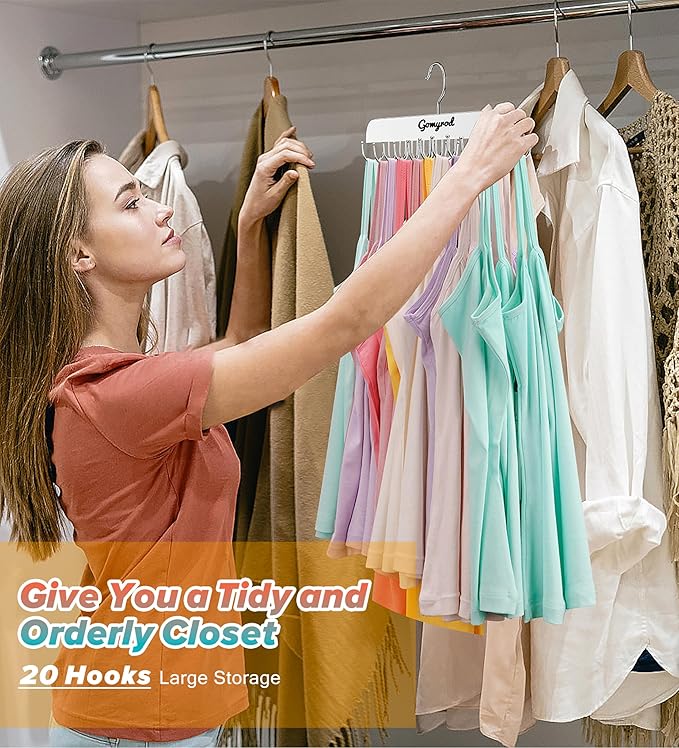 Bra Hanger for Closet, 2 Pack Tank Top Hanger w/20 Hooks Capacity Foldable Wood Space Saving Hangers, 360°Rotating Closet Organizers and Storage for Dorm & Apartment for Bra Scarf Ties(White)