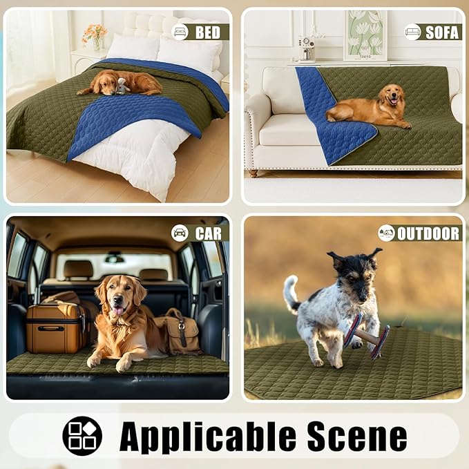 Smiry Waterproof Dog Bed Cover Blanket, Soft Reversible Pet Blanket, Washable Leakproof Cats Dogs Couch Cover for Sofa, Couch, Furniture, Plaid (30x53 Inch, Green/Navy)