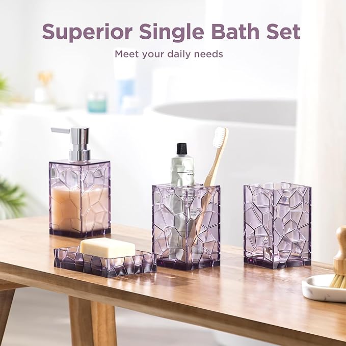 HBlife Bathroom Accessories Set, Lavender Purple Acrylic Bathroom Counter Set with Toothbrush Holder, Soap Dispenser, Tumbler, Soap Dish, Boho Modern Bathroom Decor, Ideal Gift Choice