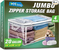 HIBAG 20 Gallon Large Storage Bag for Clothes, Zipper Clothing Storage Bag, Clear Organizer with Reinforced Handles, for Comforters Blankets Pillows Bedding (4 Pack)