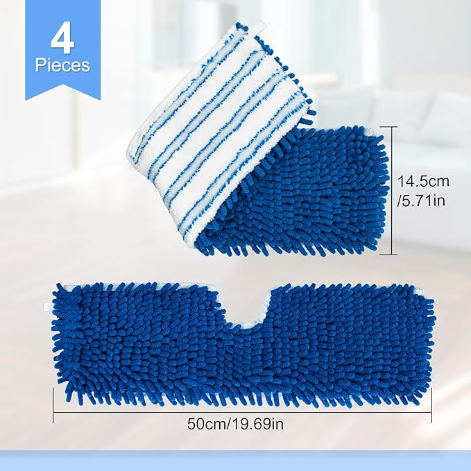 4 Pack Mop Heads Replacements Compatible for Ocedar Dual-Action Microfiber Flip Mop, Double Sided Mop Replace Head Mop Refills with Microfiber & Chenille for Dry Wet Use, Reusable, Machine Washable