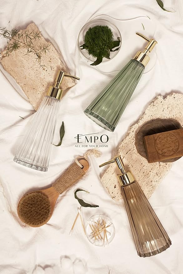 EMPO Vintage Elegant Glass Soap Dispenser, Liquid Soap/Sanitizer/Shampoo Bottle with Pump, Rustic Farmhouse Decor Crystal Hand Soap Dispenser for Kitchen Sink, Bathroom Accessories (Sage Green)