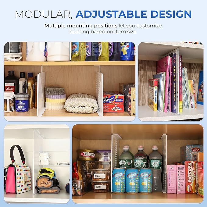 Adjustable Height Strong Metal Shelf Divider Organizer for Kitchen, Bookshelves, Pantry, Closet. Will not Bend. Extendable Up to 14 inch.
