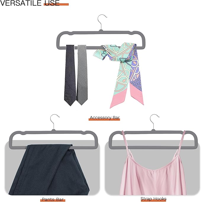 Gray Velvet Hangers 20 Pack, Slim Space Saving Pants Hangers for Closet Organizer, Rotating Hook, Non Slip Clothes Felt Hanger Heavy Duty for Tank Top, Jean Perchas, Camisole, Kids' Clothes