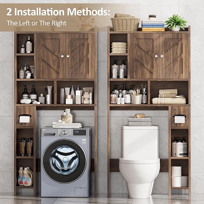 Meilocar Over The Toilet Storage Cabinet, Freestanding Storage Cabinet Over Toilet, Bathroom Storages Organizer Cabinets with Toilet Paper Holder Stand and Adjustable Shelf, Walnut
