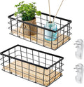 Funrous 2 Pcs Metal Small Wire Basket Wall Hanging Wire Basket Hang Small Bathroom Kitchen Storage Organizer Toilet Paper Mesh Storage Bin Shelf Rack with Base(Black,11.42 x 5.12 x 3.94 Inches)