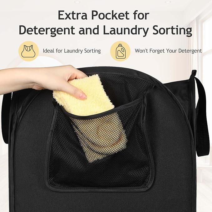 Upgraded Oxford Pop-up Laundry Hamper 2 Pack, 70L(18.5 Gal) Laundry Basket with Durable Handles Solid Bottom High Carbon Steel Frame and Side Pocket, Easy to Open and Fold Flat for Storage