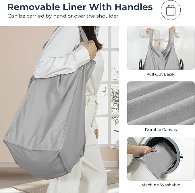 STO STO Laundry Hamper 4 Section, 140L Rolling Laundry Sorter Cart with Removable and Washable Liner Bag, Clothes Hamper with Wheels and Metal Handle for Laundry Room and Bedroom, Gray
