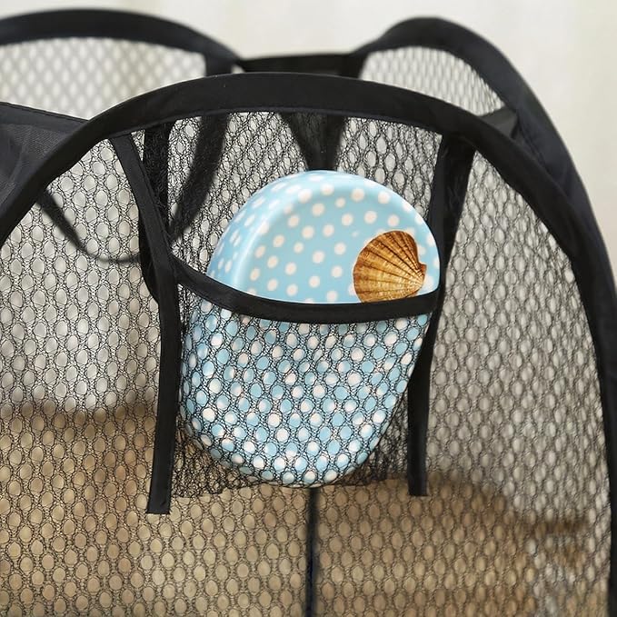Mesh Laundry Hamper, Foldable Pop-Up Design, Black (black, Large)