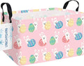 LANGYASHAN Rectangular Storage Bin Collapse Canvas Fabric Cartoon Storage Basket with Handles for Organizing Home Kitchen Boys and Girls Toys Office Closet Shelf Baskets (Rec Pink Rabbit Easter Egg)