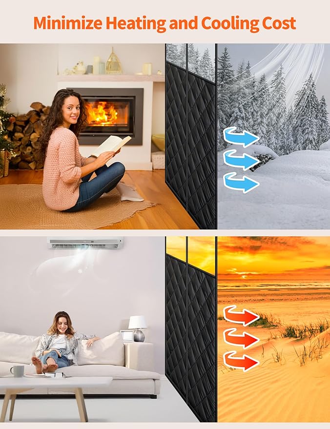 Magnetic Thermal Insulated Door Curtain for 36"x 82" Doors, Visible Door Cover for Heat Insulation, Magnetic Closure Thick Blanket for Doorway to Keep Warm in Winter Cool in Summer
