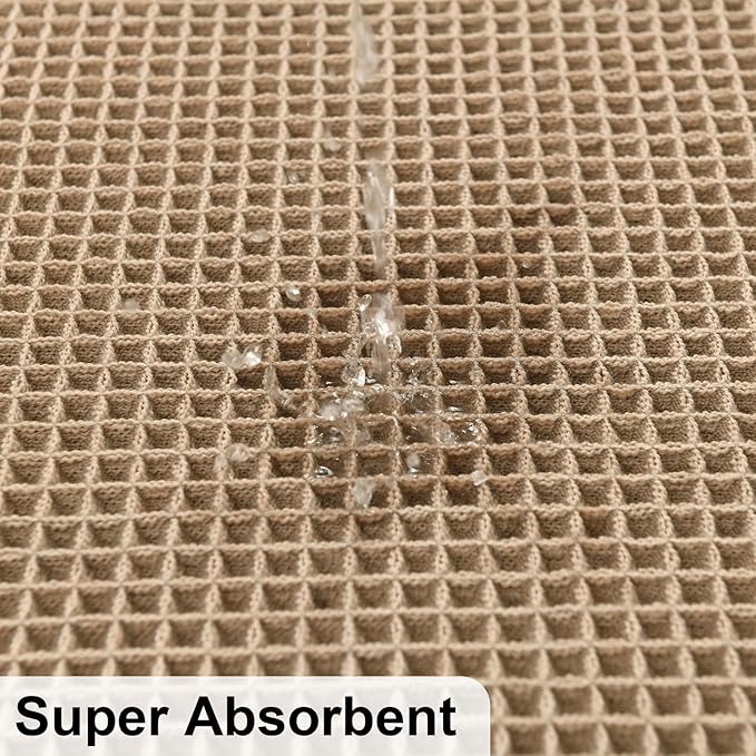 JIUZHEN Set of 2 Waffle Bath Mats Non Slip Waffle Bathroom Runner Rug Washable Boho Runner Bath Rugs Super Absorbent Shower Mat for Bathroom Kitchen Hallway Laundry, 20" x 32" +24" x 48", Brown