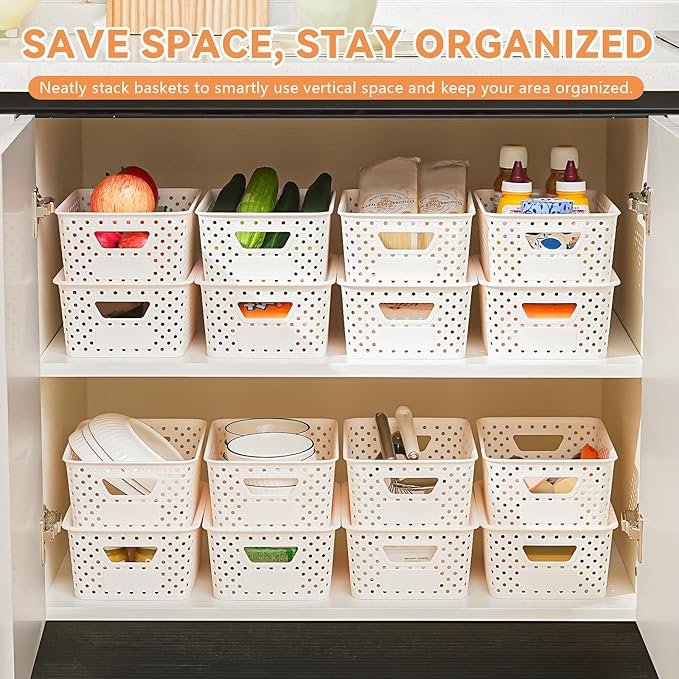 10 Pack Plastic Storage Bins with Lids, Stackable Plastic Storage Baskets for Organizing with Handles, Organizer Bins with Labels for Room, Craft, Containers for Pantry Organizers and Storage