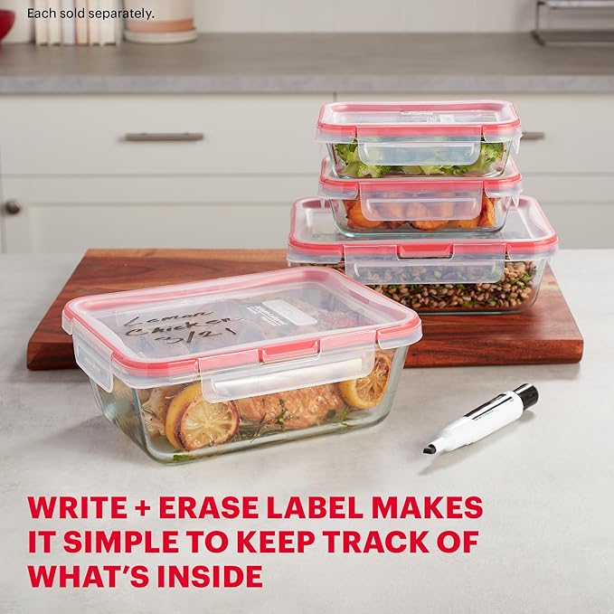 Pyrex Freshlock Glass Food Storage Container, Airtight & Leakproof Plastic Locking Lids, Freezer Dishwasher Microwave Safe, 8 Cup