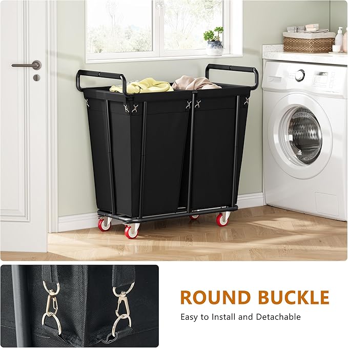 Large laundry hamper with Wheels, 2 Bag 360L Big Rolling Laundry Basket Sorter Cart, Extra Large Laundry Clothes Hamper, Heavy Duty Laundry Basket Organizer for Laundry Room,Bathroom