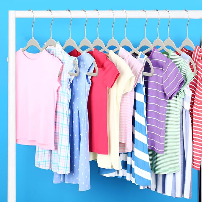 Ivory Velvet Kids Hangers 50 Pack, 10.83" Non-Slip Baby & Toddler Hangers for Clothes, Space-Saving Slim ABS Plastic with 360° Swivel Hook & Notched Shoulders, Up to 10 lb Capacity