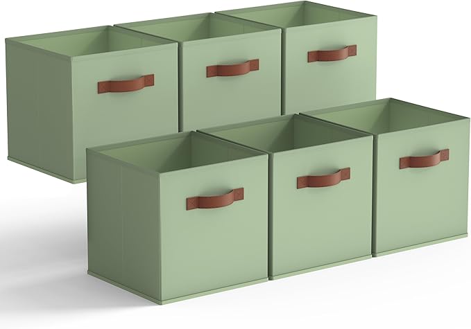 GRANNY SAYS 11 Inch Cube Storage Bins, Collapsible Fabric Storage Cubes with Handle, Closet Baskets for Organization, Storage Cubes for Shelves, Closet, Green, 6-Pack