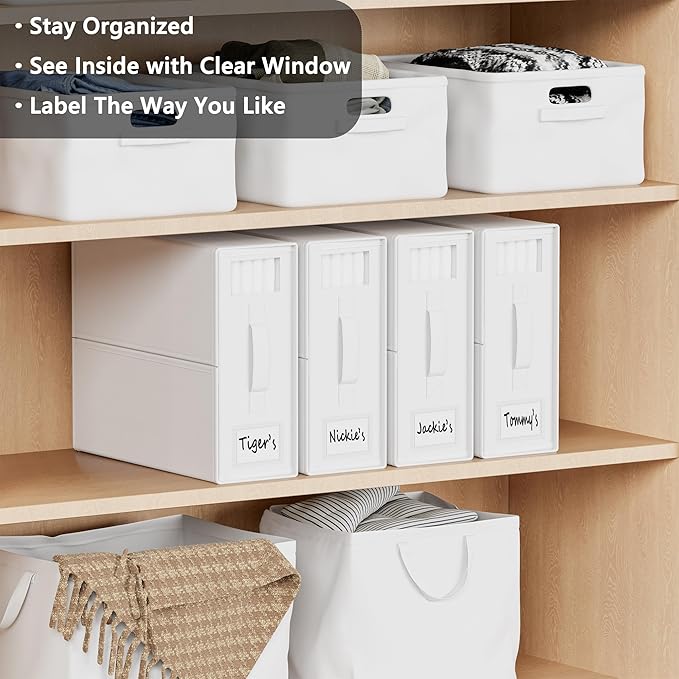 SheetCube Bed Sheet Organizers and Storage 4 Pack, Foldable Linen Closet Organizer with Window and Label, Bedding Folder Storage Box Container for Blanket, Duvet Cover Set, Bed Sheet Set - White