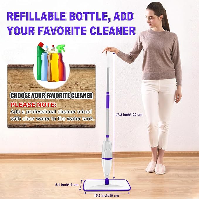 Spray Mops for Hardwood Floor Cleaning: EXEGO Wet Mops with 5 Microfiber Refillable Pads for Swiffer Powermop - Floor Mop with Sprayer Dust Dry Mopping Tools for Tile Wood Laminate Vinyl Marble